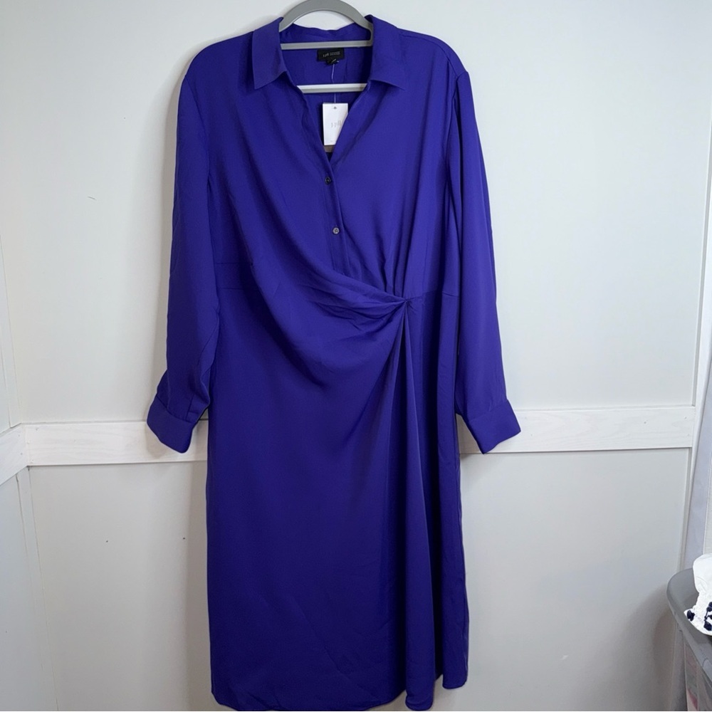 J. Jill Royal Blue Long Sleeve Ruched Elastic Back Dress